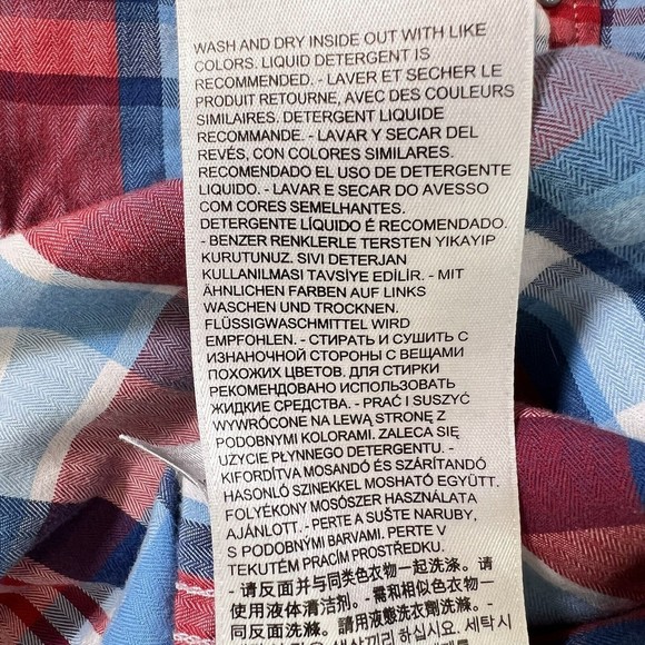 Levis Modern Fit Hooded Button Up L/S Shirt Mens Medium Red White Blue Plaid - Picture 12 of 16